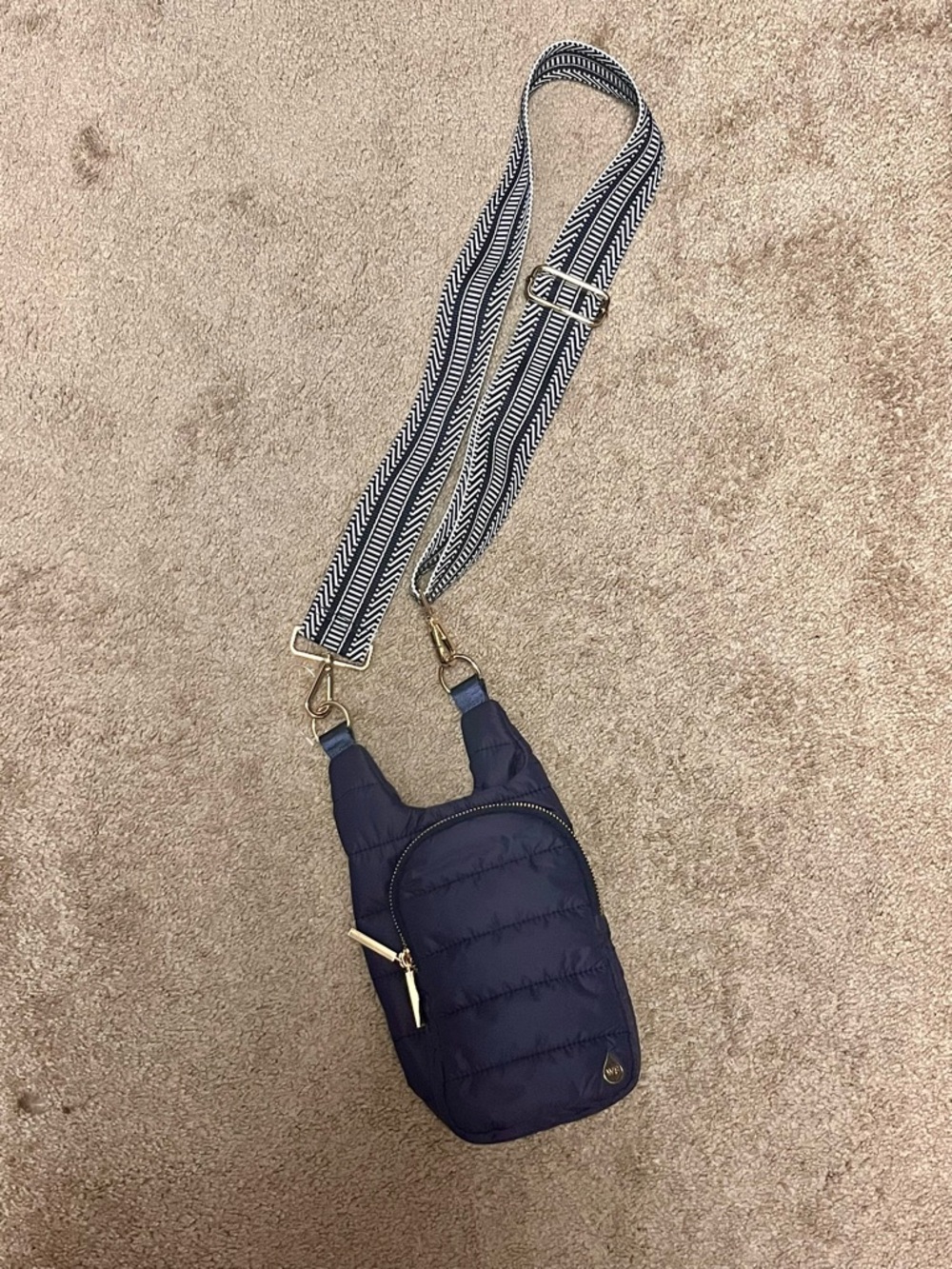 Navy Quilted Crossbody Sling Bag with Adjustable Strap